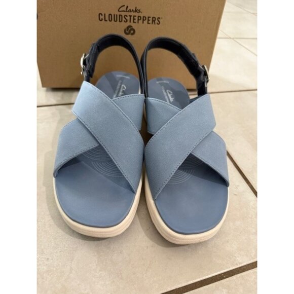 Clarks Cloud Steppers Drift Sun Sandals Womens Blue Denim Slingback Sz 9.5 M NIB - Picture 8 of 11